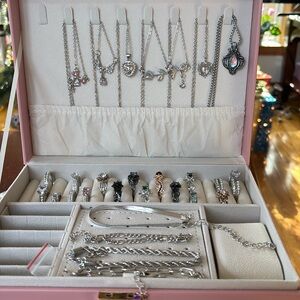 Gorgeous, extra large pink jewelry box, necklaces rings, bracelets, and earrings
